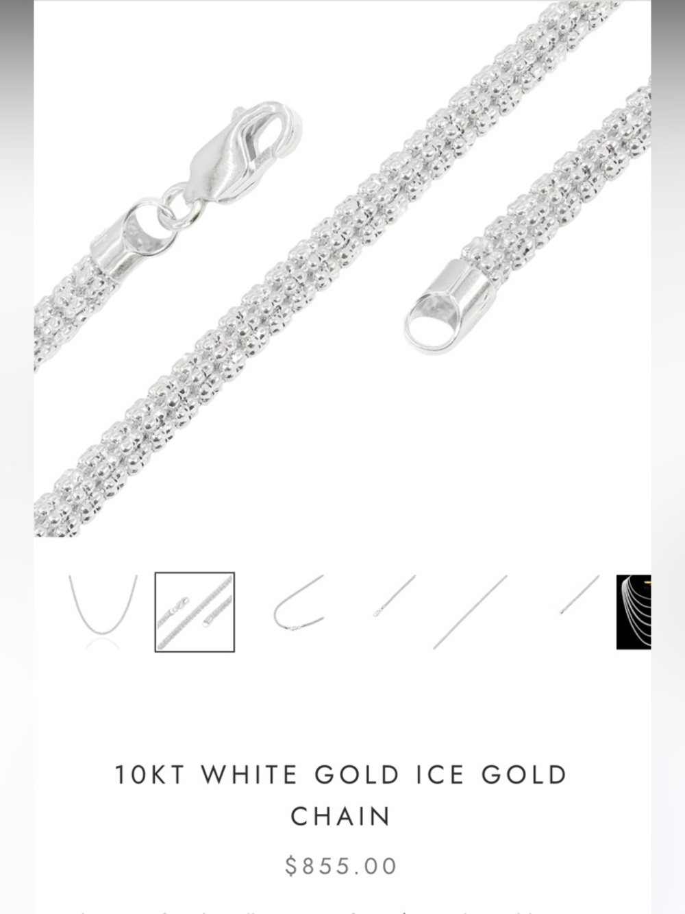10K Solid White Gold DIAMOND CUT ICE LINK chain, 16inch NEW